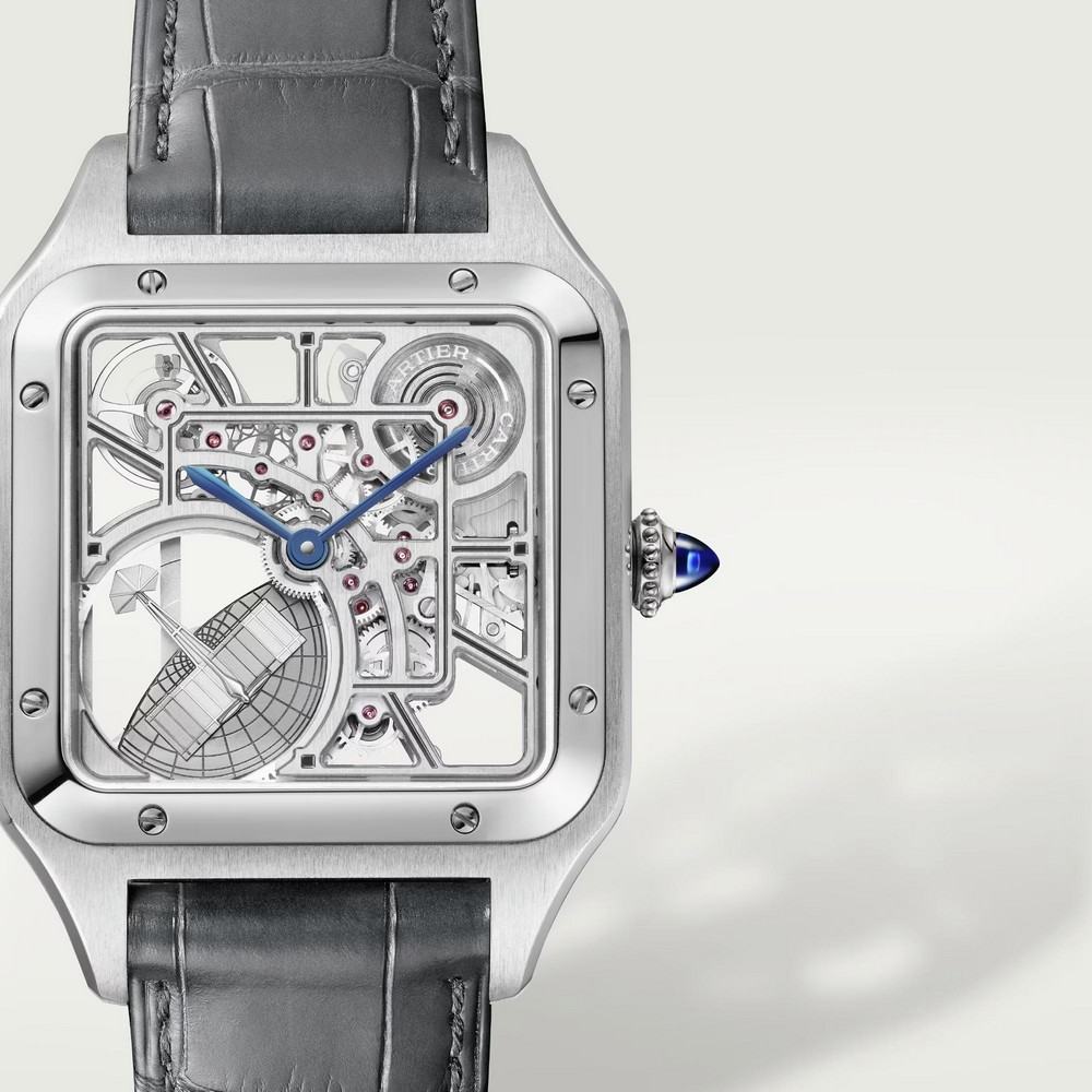 Đồng Hồ Cartier Santos-Dumont Skeleton Watch 31mm Nam Xám